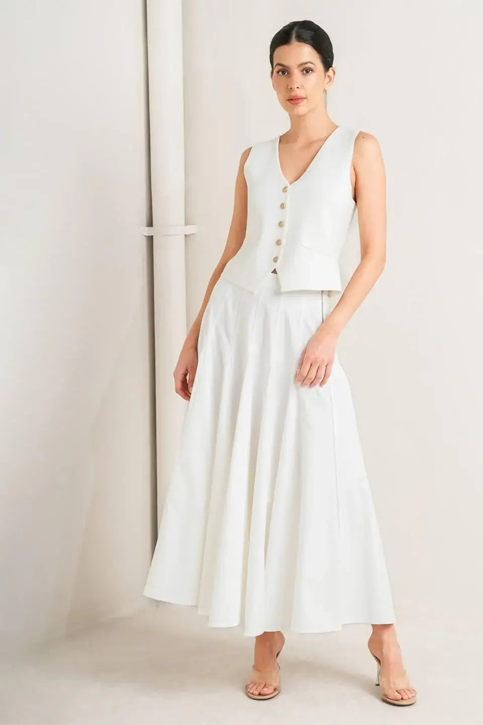 PALE FRAME WHITE WOVEN CIRCLE SKIRT - Flying Tomato - Flyclothing LLC