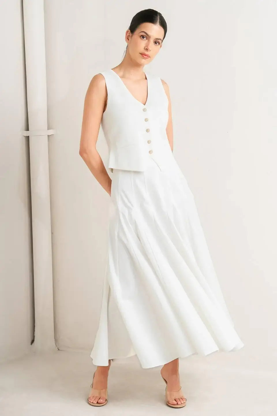 PALE FRAME WHITE WOVEN CIRCLE SKIRT - Flying Tomato - Flyclothing LLC