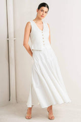PALE FRAME WHITE WOVEN CIRCLE SKIRT - Flying Tomato - Flyclothing LLC