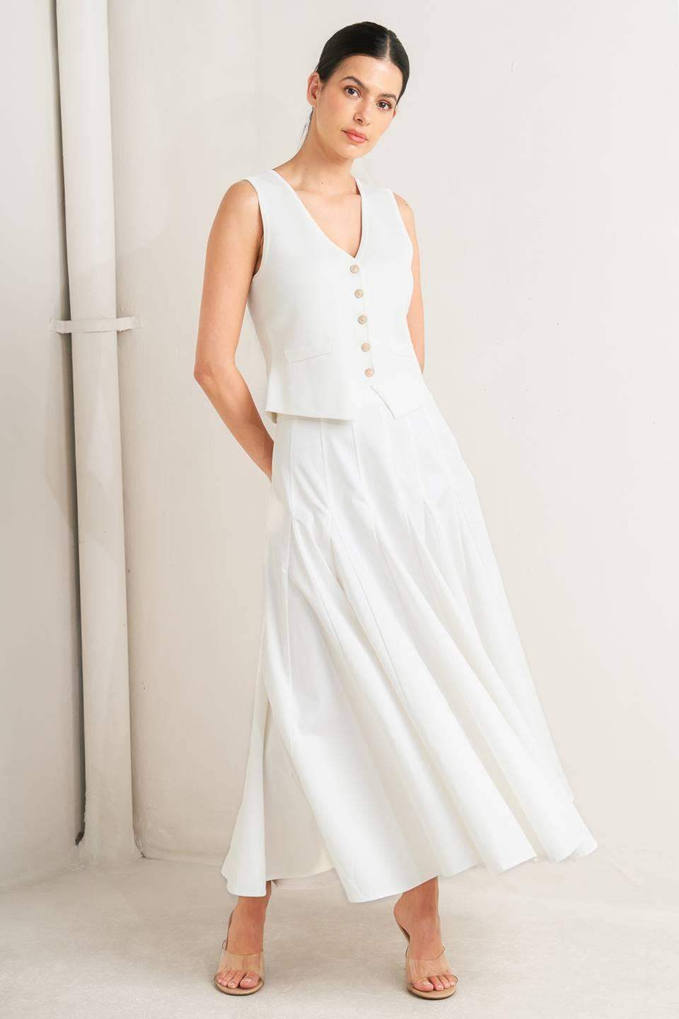 PALE FRAME WHITE WOVEN CIRCLE SKIRT - Flying Tomato - Flyclothing LLC