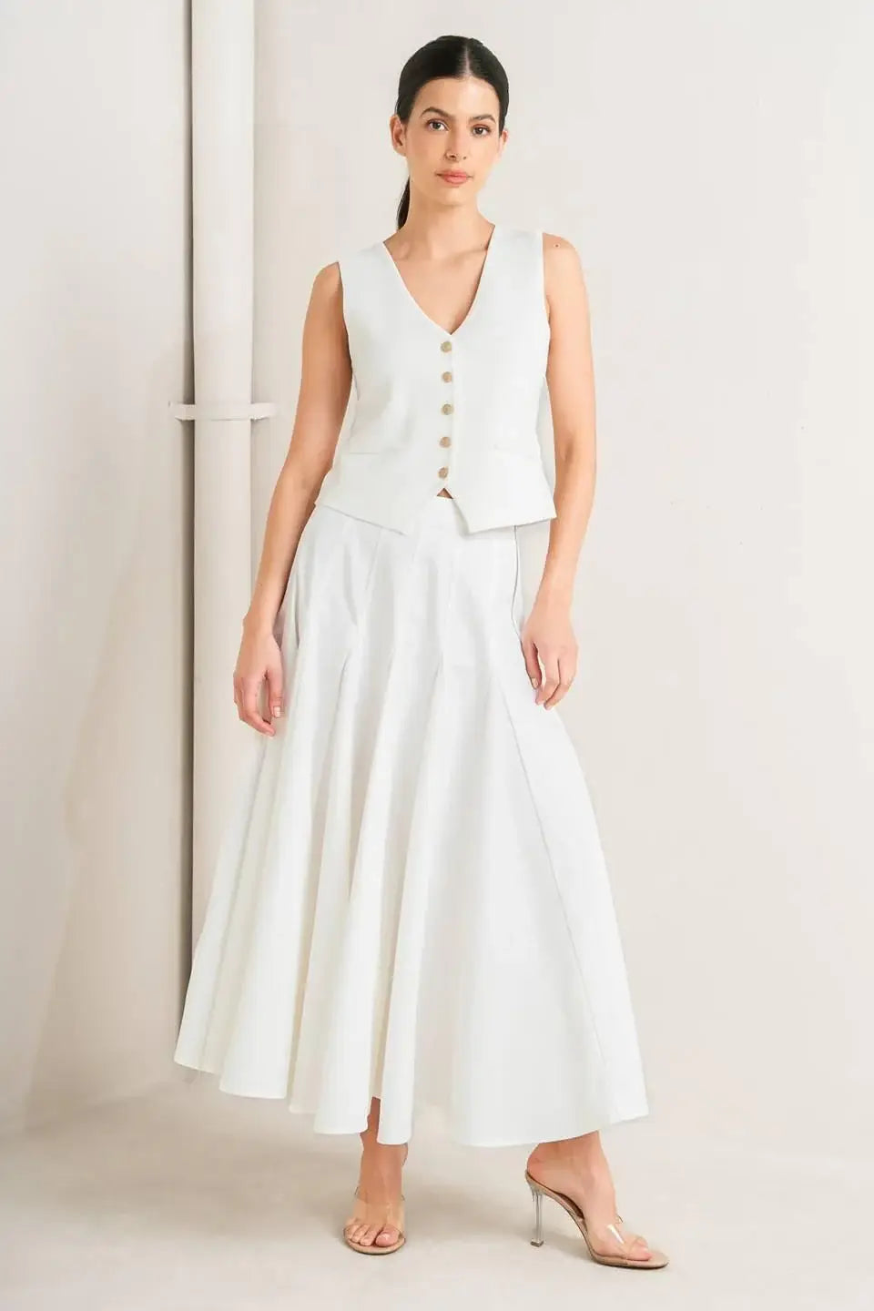 PALE FRAME WHITE WOVEN CIRCLE SKIRT - Flying Tomato - Flyclothing LLC