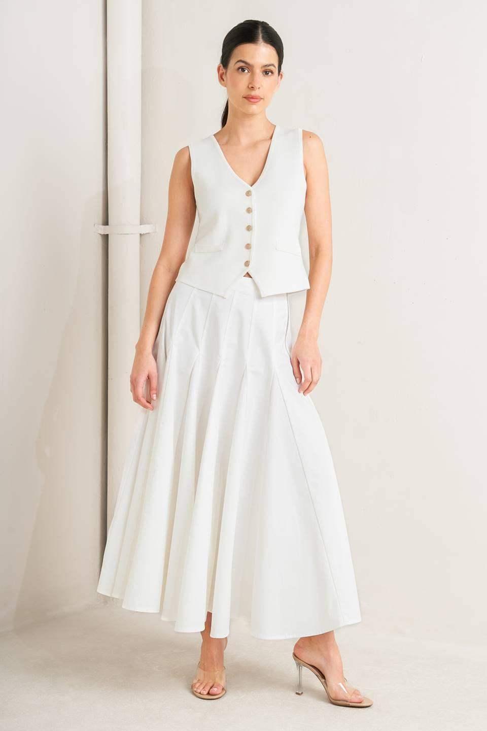 PALE FRAME WHITE WOVEN CIRCLE SKIRT - Flying Tomato - Flyclothing LLC