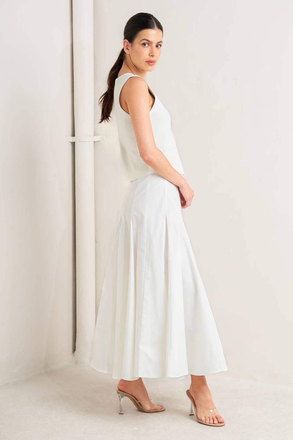 PALE FRAME WHITE WOVEN CIRCLE SKIRT - Flying Tomato - Flyclothing LLC