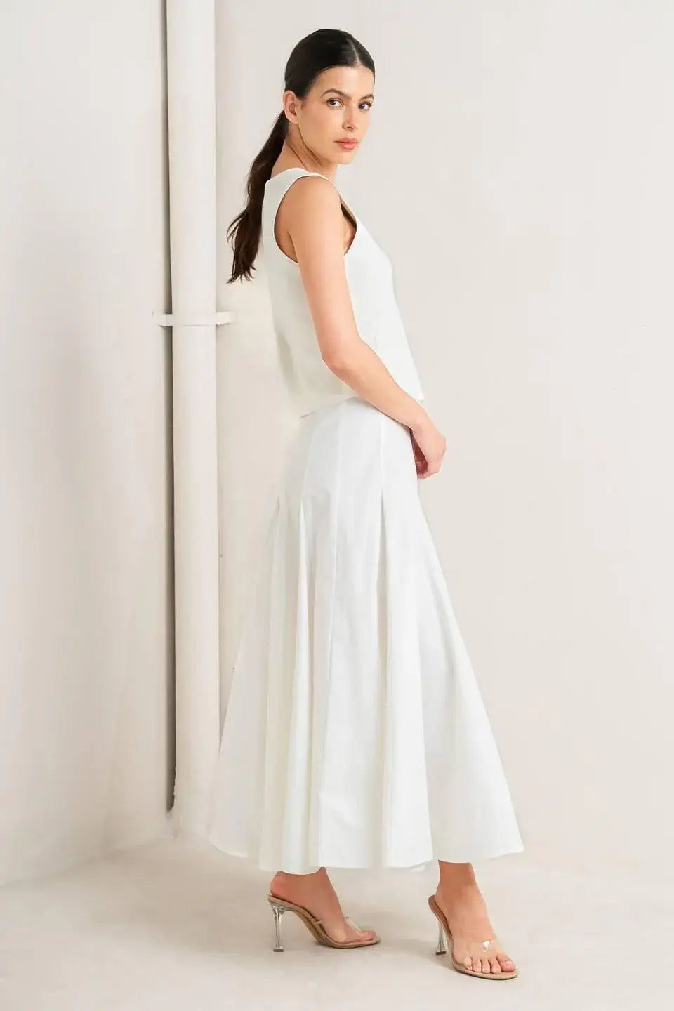 PALE FRAME WHITE WOVEN CIRCLE SKIRT - Flying Tomato - Flyclothing LLC
