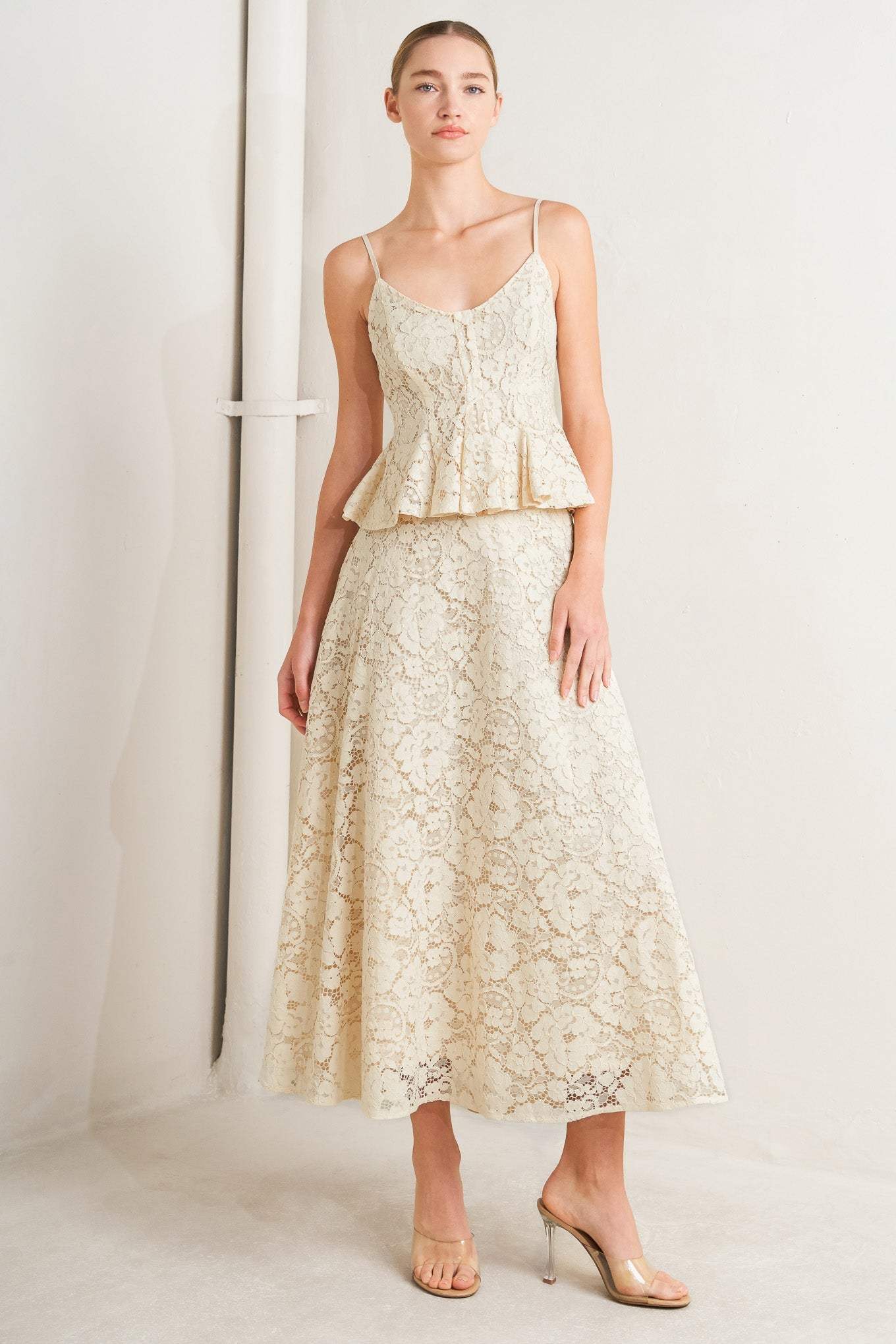 PURELY ROMANTIC WOVEN LACE MIDI SKIRT - Flying Tomato - Flyclothing LLC