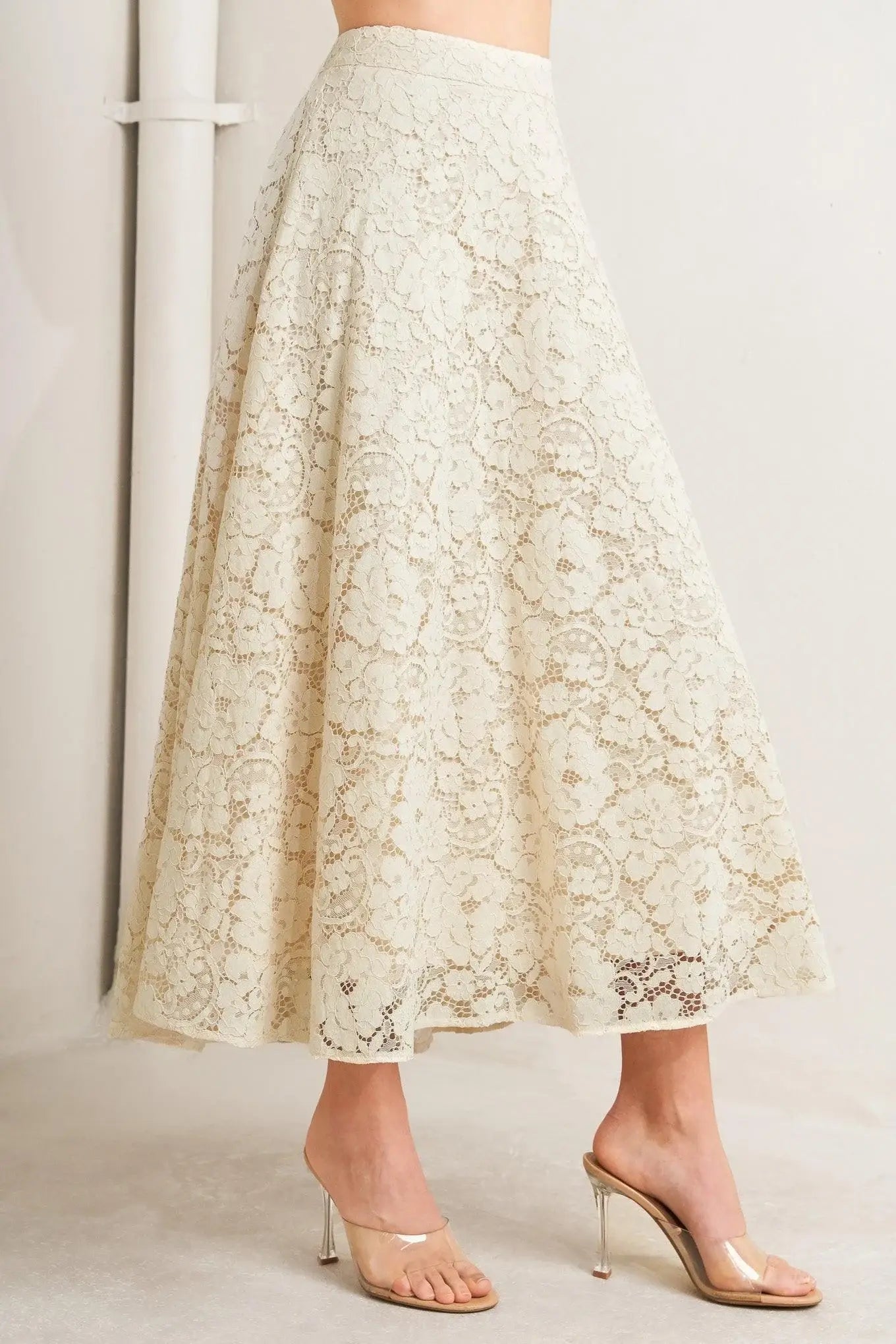 PURELY ROMANTIC WOVEN LACE MIDI SKIRT - Flying Tomato - Flyclothing LLC