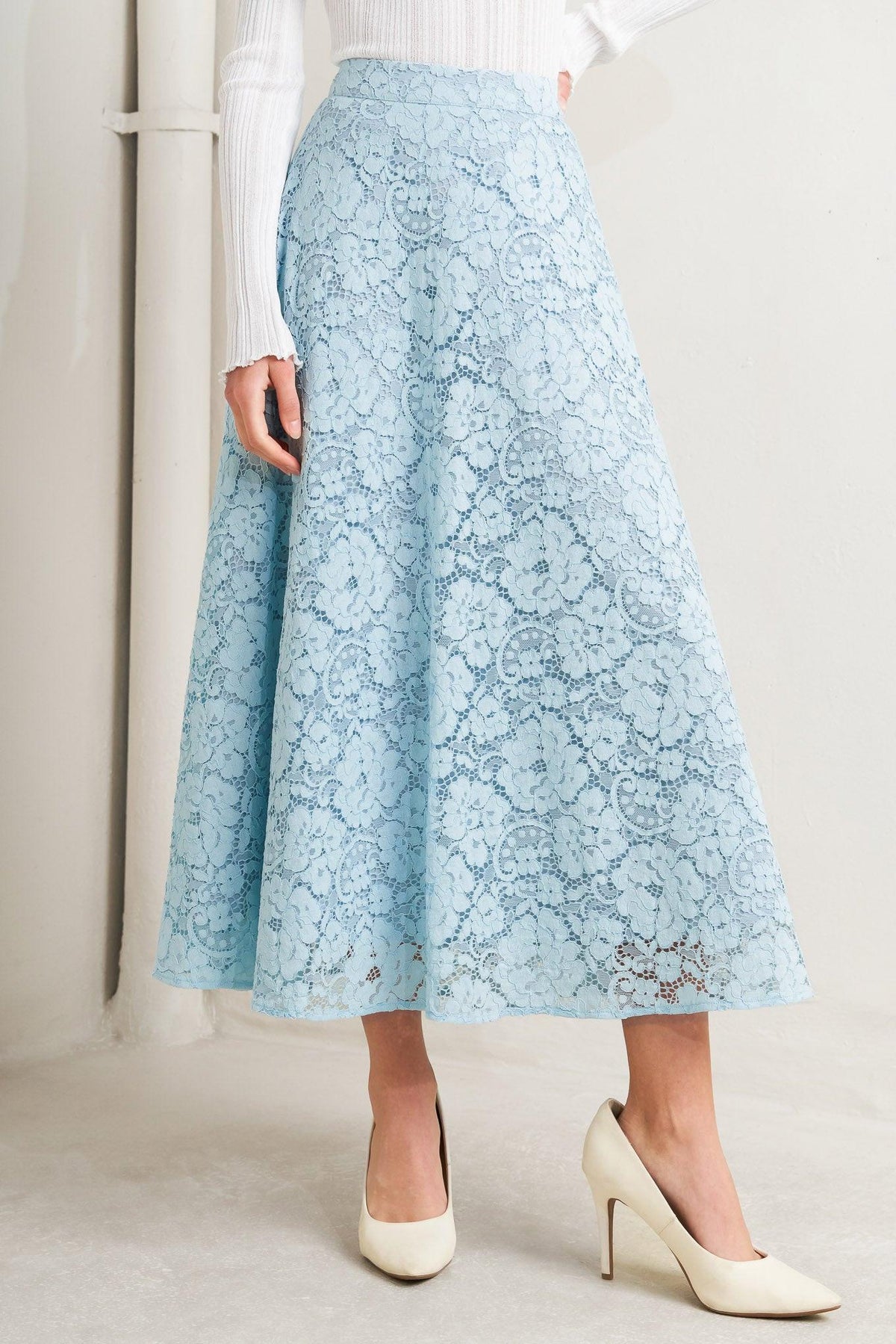PURELY ROMANTIC WOVEN LACE MIDI SKIRT - Flying Tomato - Flyclothing LLC