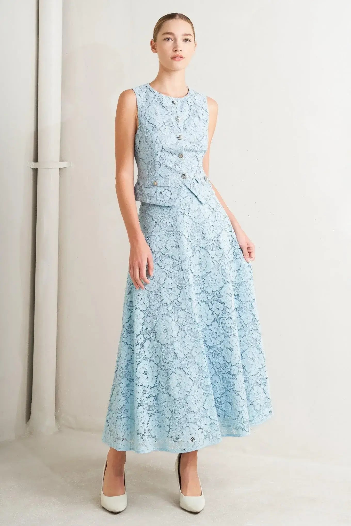 PURELY ROMANTIC WOVEN LACE MIDI SKIRT - Flying Tomato - Flyclothing LLC