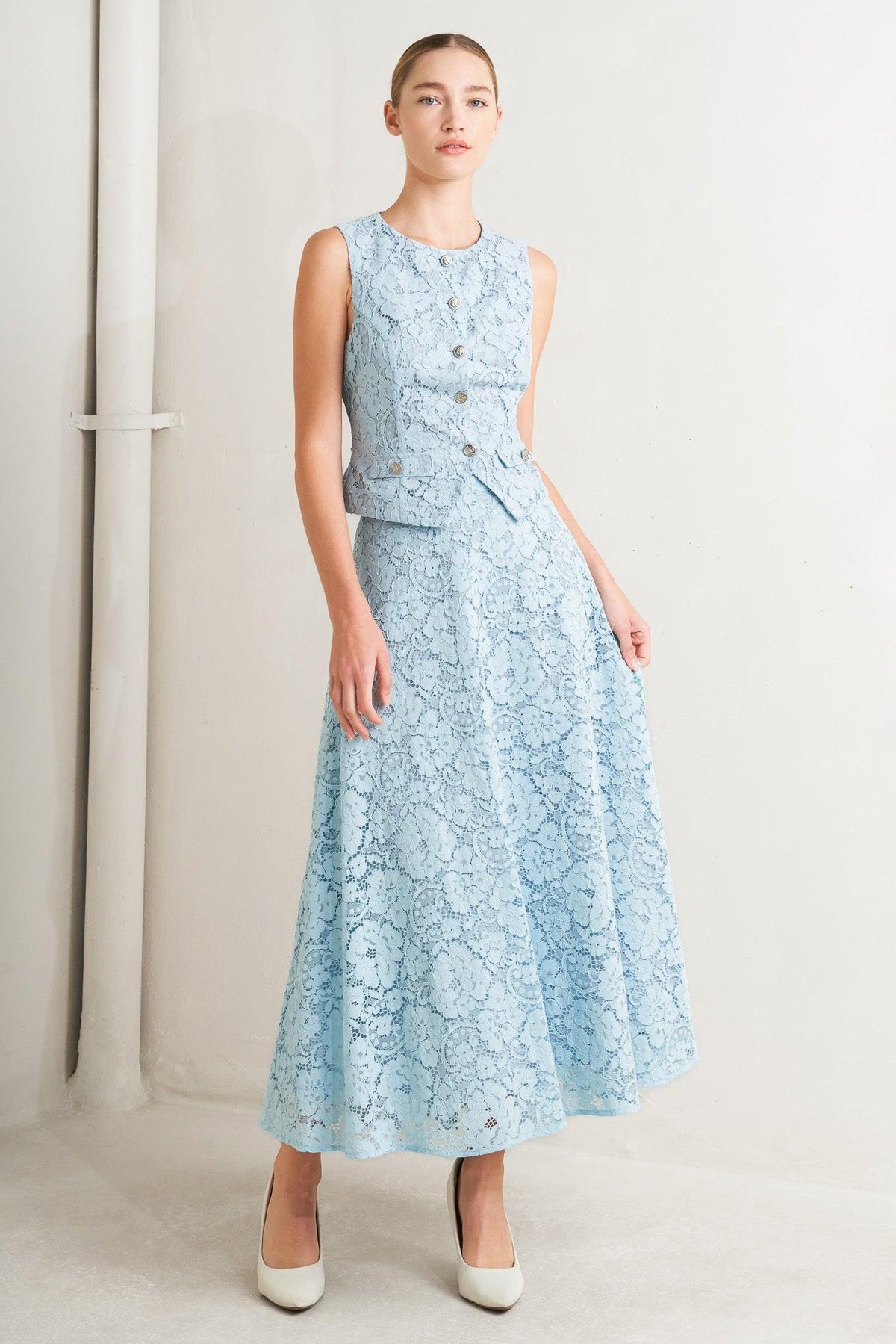 PURELY ROMANTIC WOVEN LACE MIDI SKIRT - Flying Tomato - Flyclothing LLC