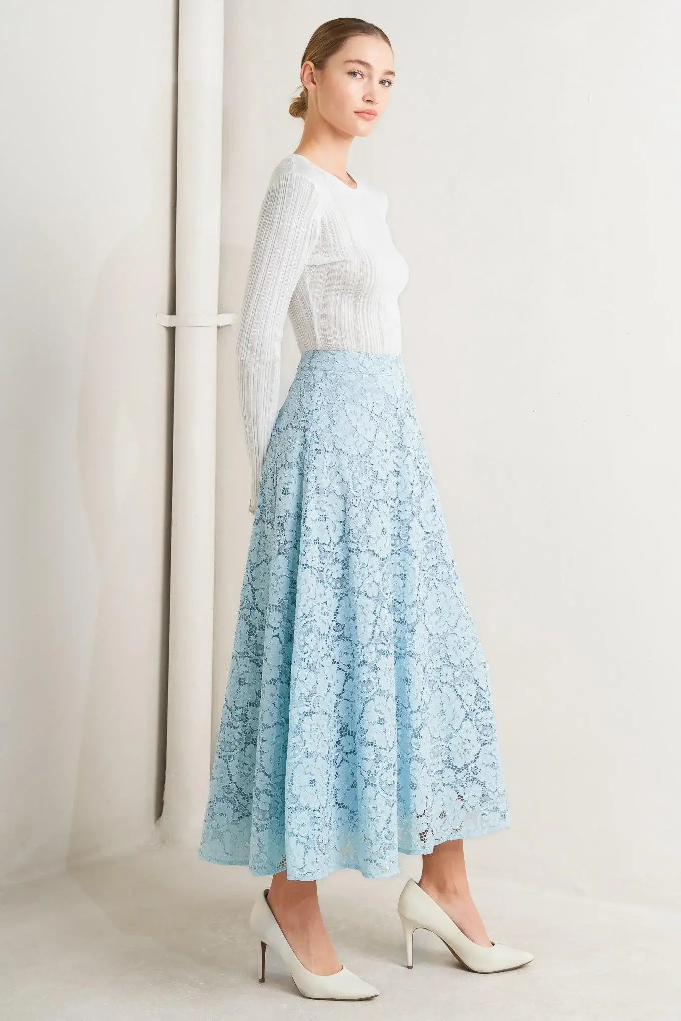 PURELY ROMANTIC WOVEN LACE MIDI SKIRT - Flying Tomato - Flyclothing LLC