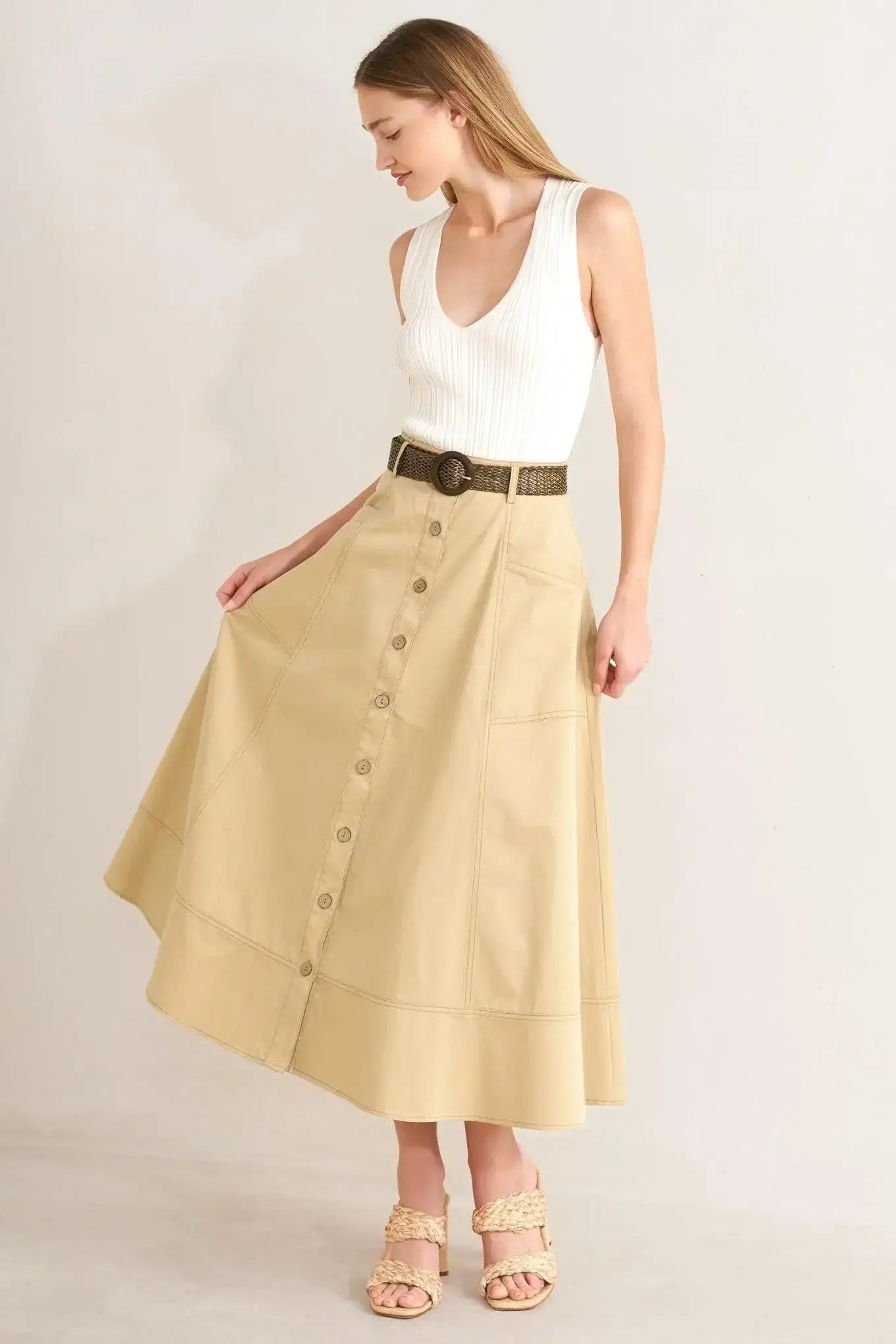 SAND BREEZE WOVEN MIDI SKIRT - Flying Tomato - Flyclothing LLC