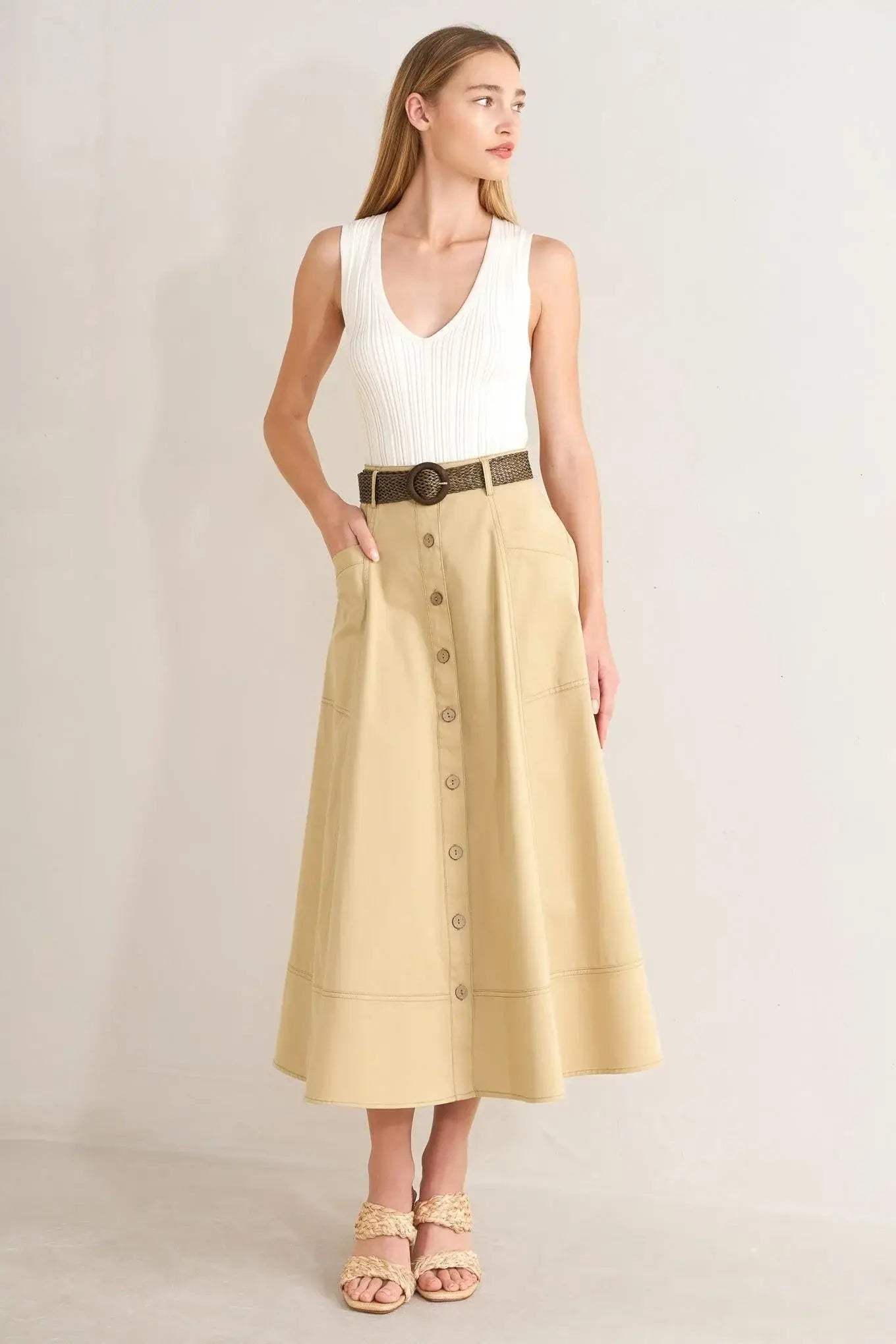 SAND BREEZE WOVEN MIDI SKIRT - Flying Tomato - Flyclothing LLC