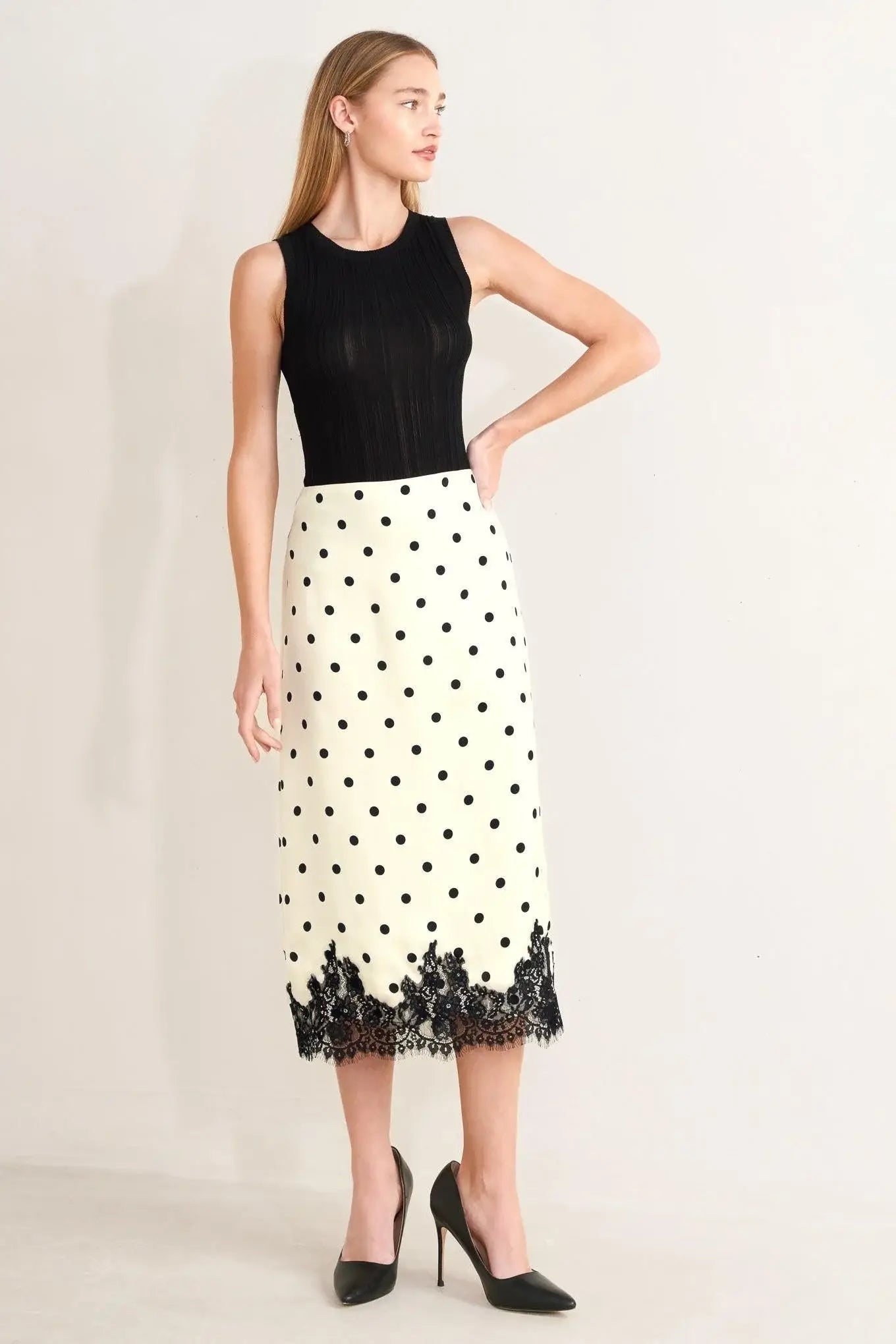 PARIS POLKA WOVEN MIDI PENCIL SKIRT - Flying Tomato - Flyclothing LLC