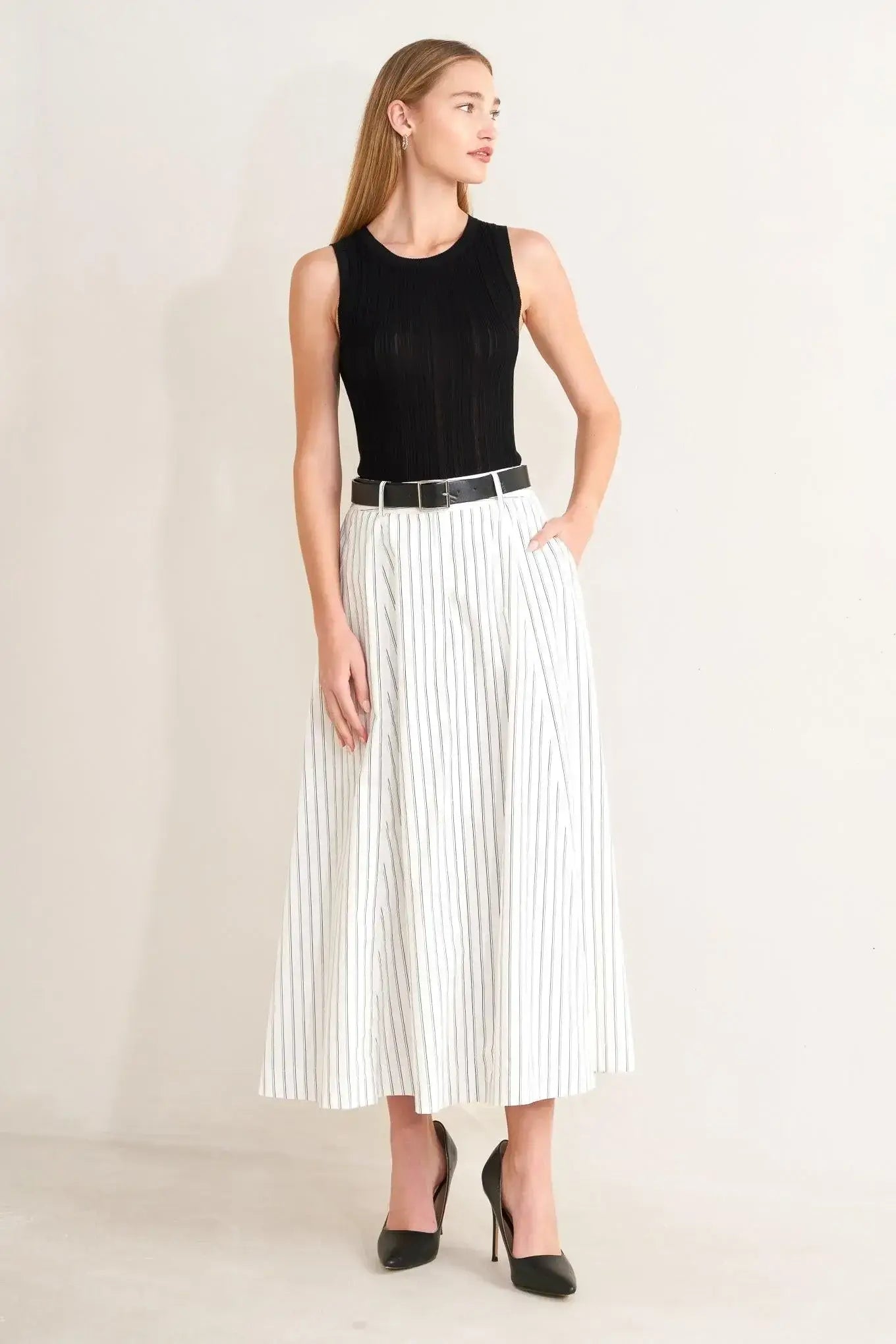 UPTOWN STRIPE WOVEN MDI CIRCLE SKIRT - Flying Tomato - Flyclothing LLC