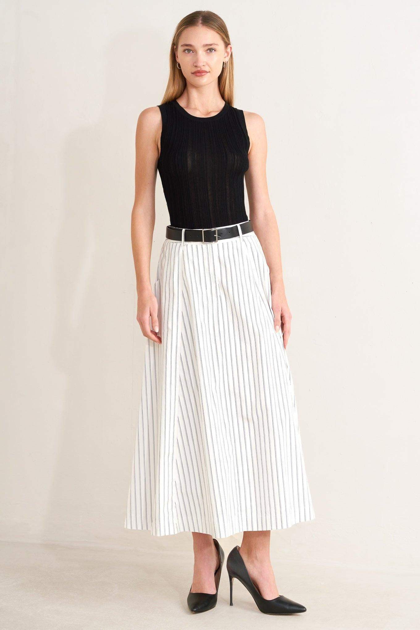 UPTOWN STRIPE WOVEN MDI CIRCLE SKIRT - Flying Tomato - Flyclothing LLC