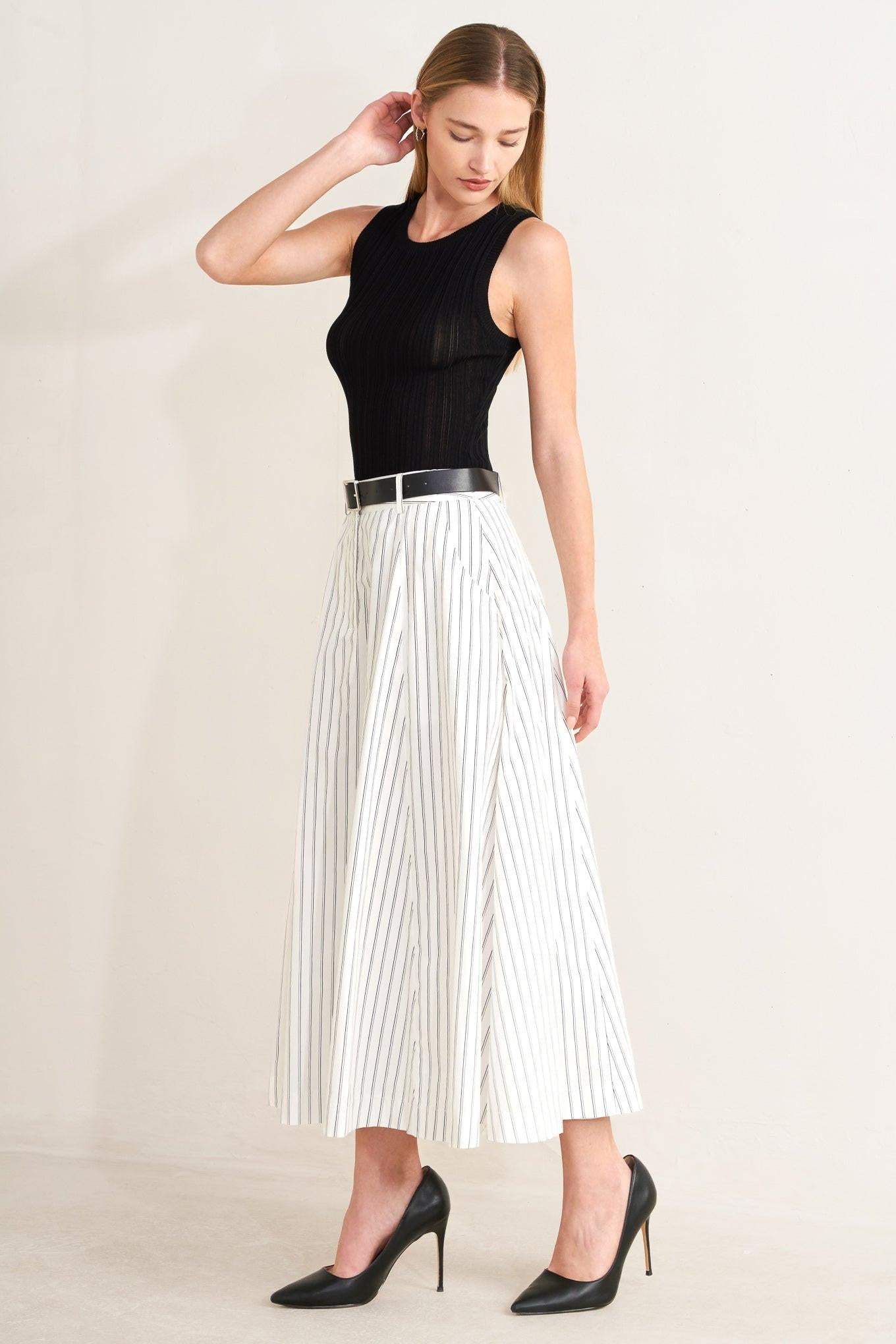 UPTOWN STRIPE WOVEN MDI CIRCLE SKIRT - Flying Tomato - Flyclothing LLC