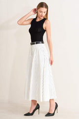 UPTOWN STRIPE WOVEN MDI CIRCLE SKIRT - Flying Tomato - Flyclothing LLC