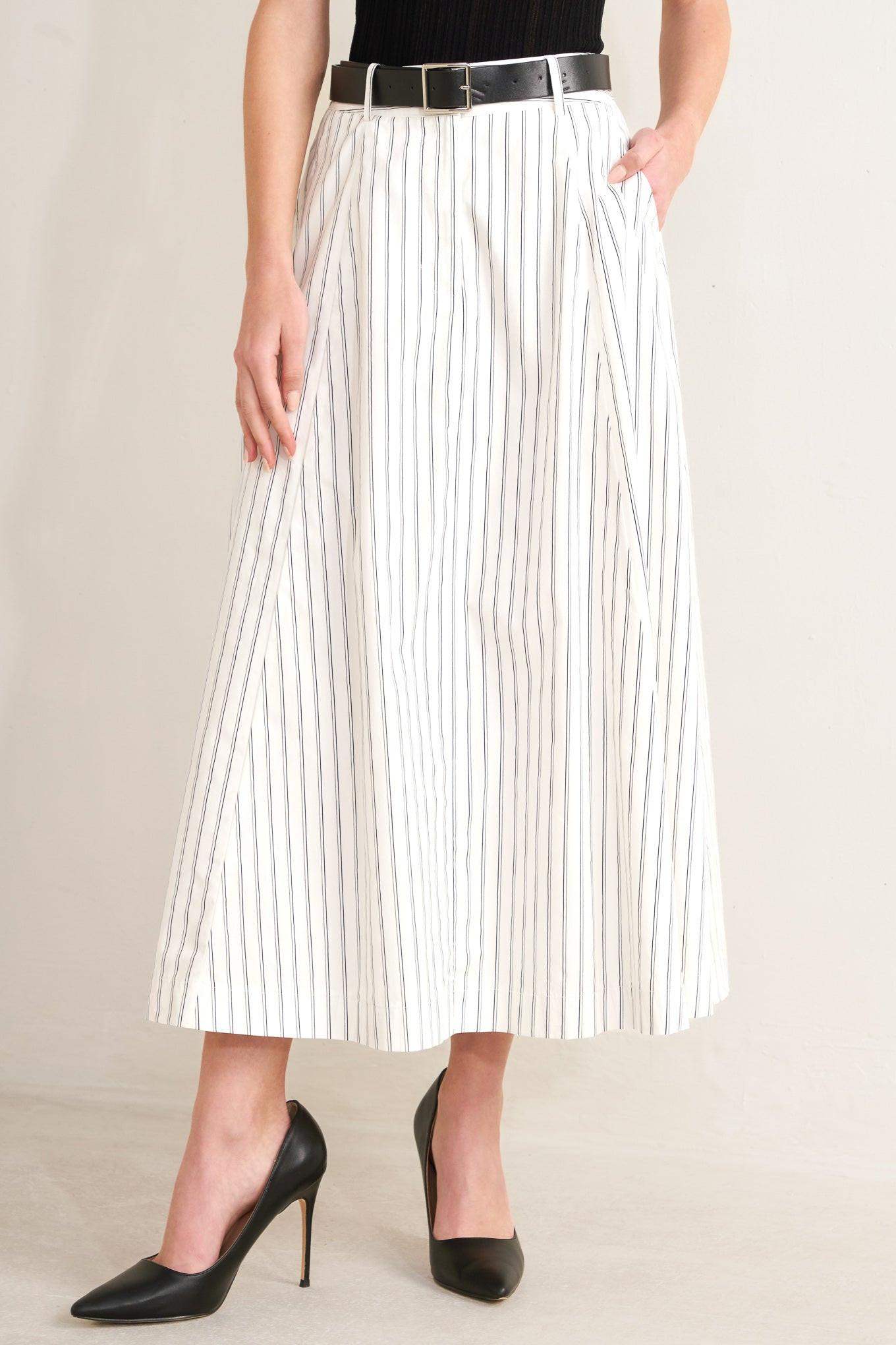 UPTOWN STRIPE WOVEN MDI CIRCLE SKIRT - Flying Tomato - Flyclothing LLC