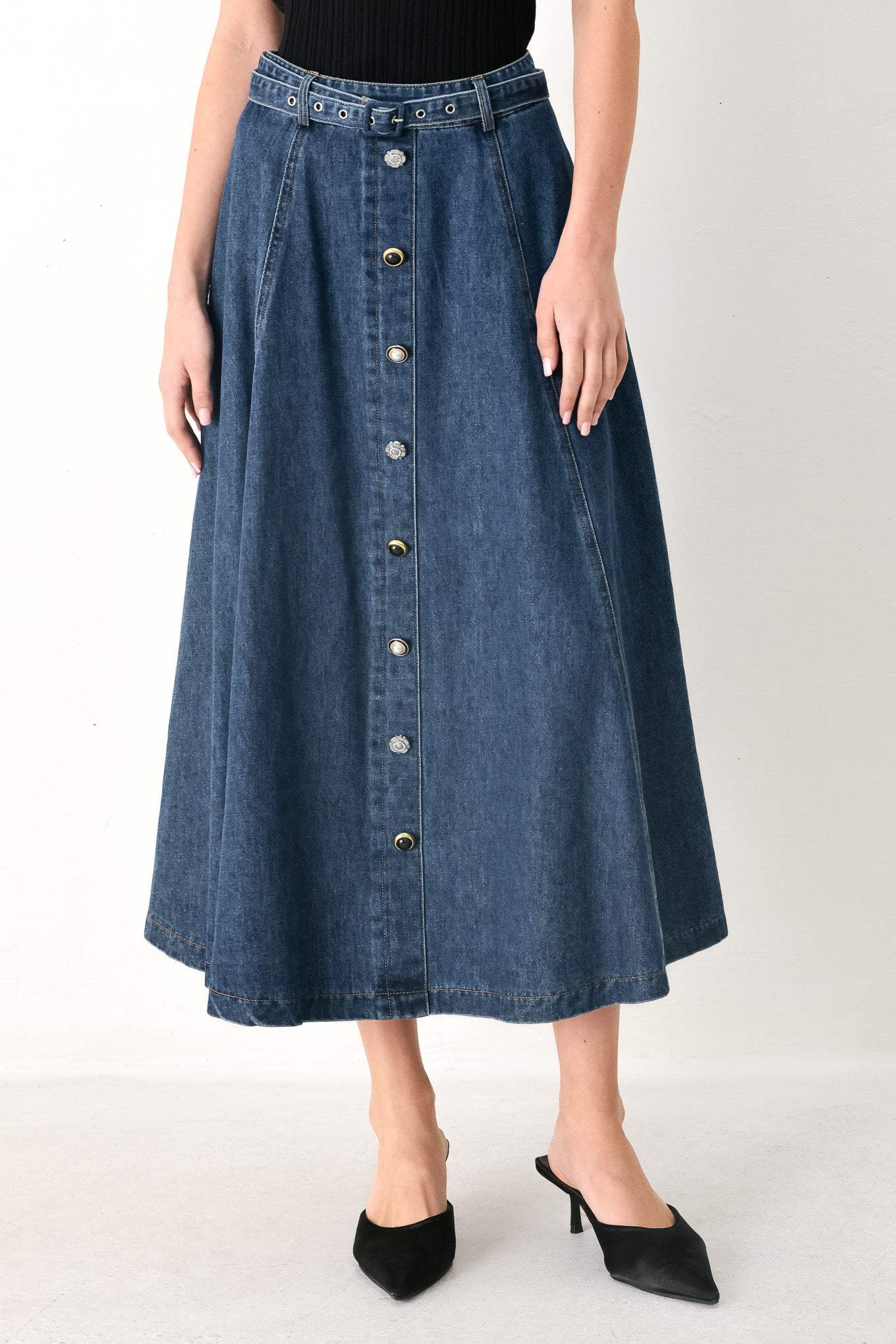 SWEET TALKER DENIM CIRCLE MIDI SKIRT - Flying Tomato - Flyclothing LLC