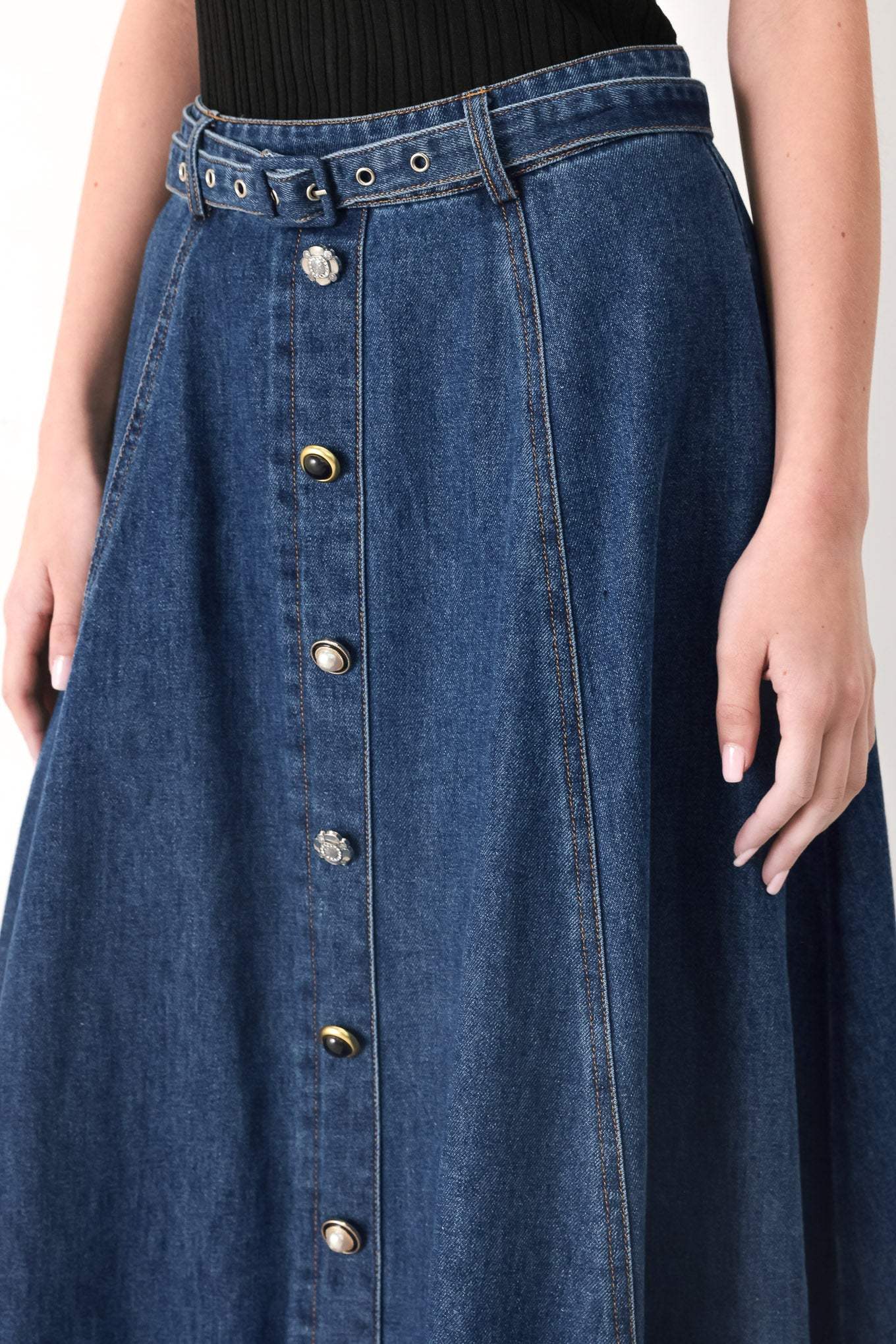 SWEET TALKER DENIM CIRCLE MIDI SKIRT - Flying Tomato - Flyclothing LLC