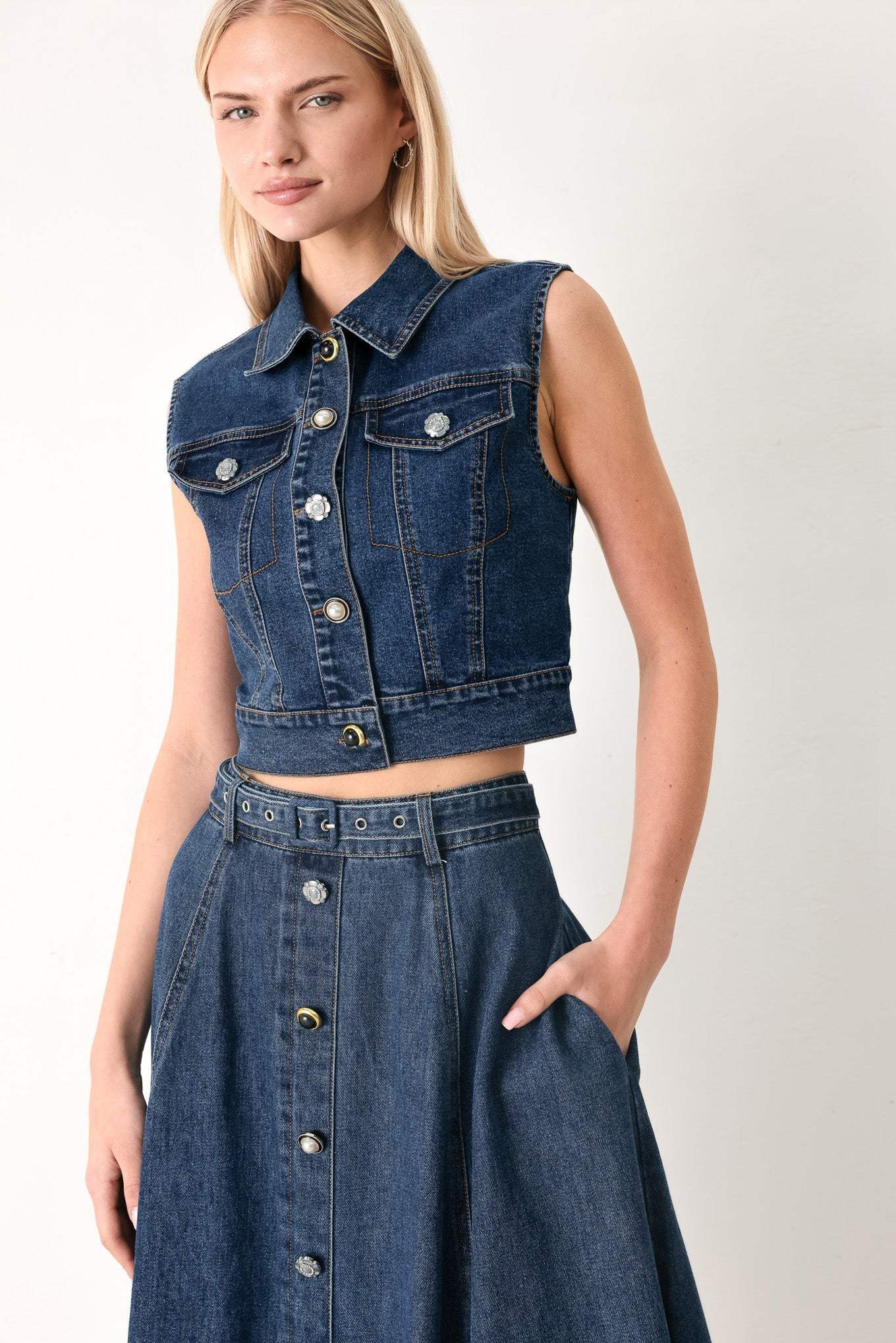 SWEET TALKER DENIM CIRCLE MIDI SKIRT - Flying Tomato - Flyclothing LLC