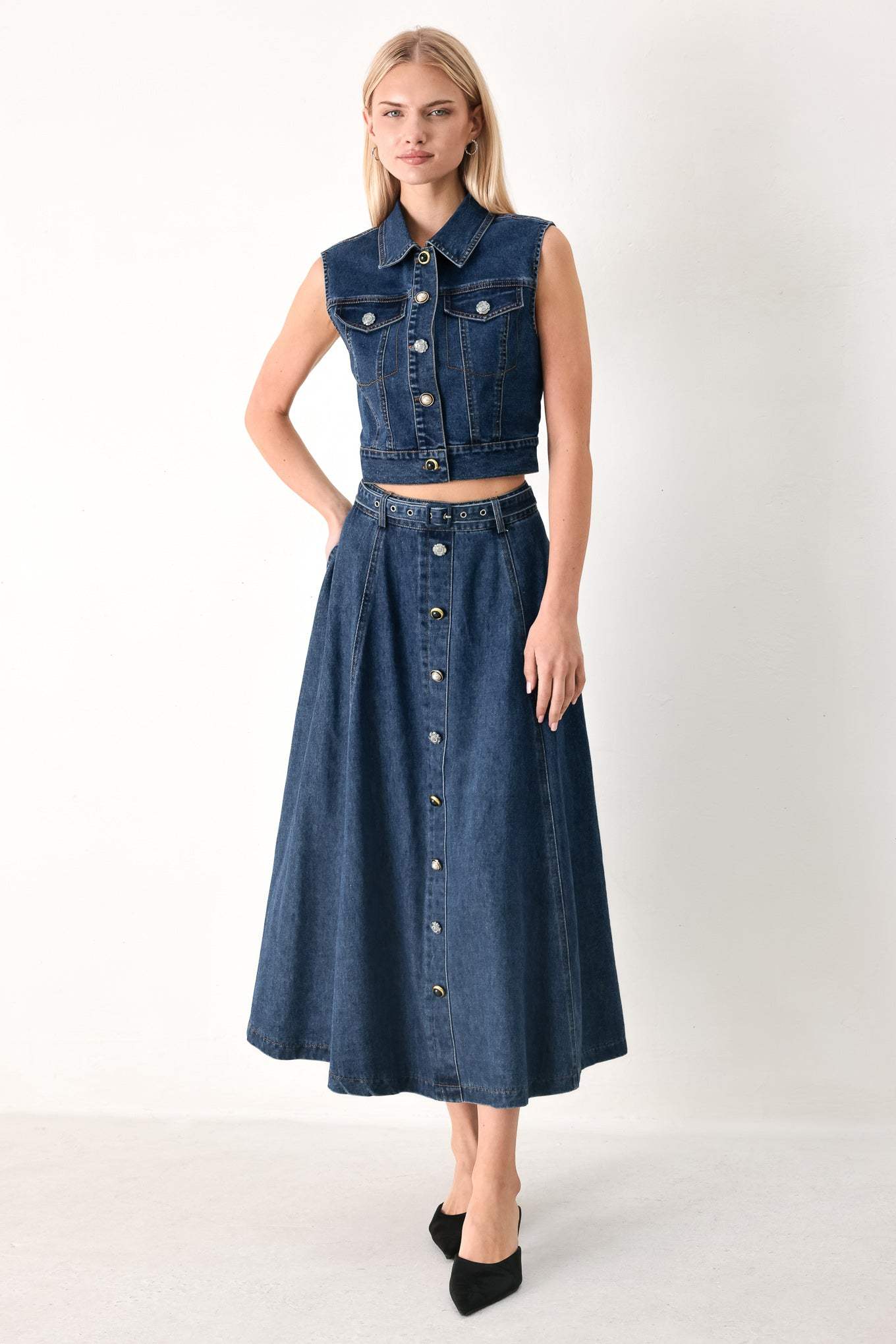 SWEET TALKER DENIM CIRCLE MIDI SKIRT - Flying Tomato - Flyclothing LLC