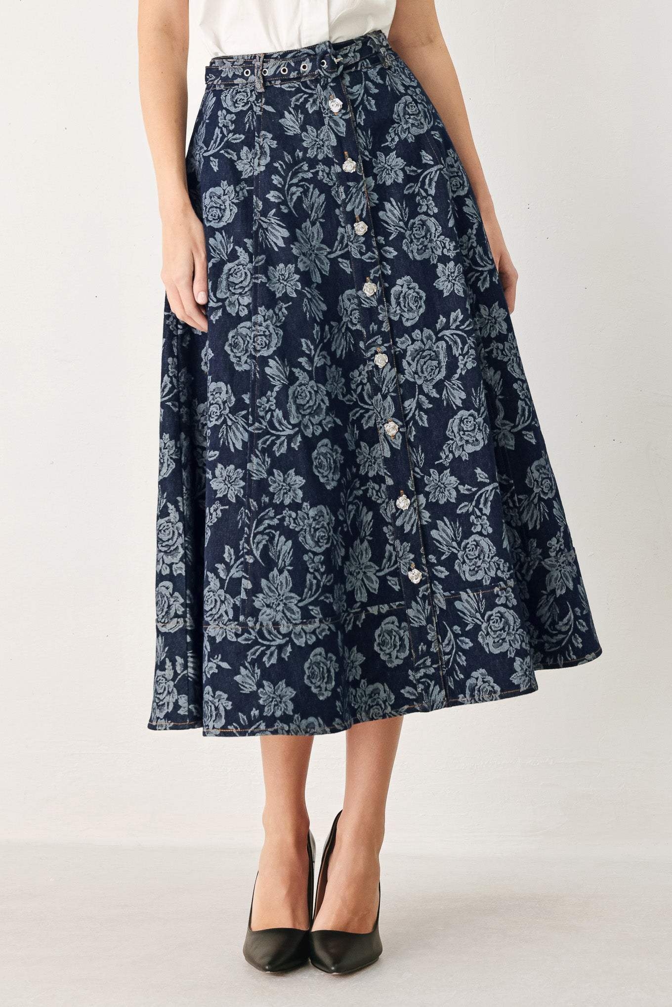 ROSETTE FLORAL WOVEN JACQUARD FULL SKIRT