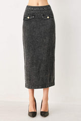 STONEWASHED DENIM MIDI PENCIL SKIRT