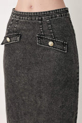 STONEWASHED DENIM MIDI PENCIL SKIRT
