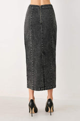 STONEWASHED DENIM MIDI PENCIL SKIRT