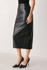 PORT WINE HIGH-RISE FAUX LEATHER SKIRT