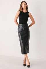 PORT WINE HIGH-RISE FAUX LEATHER SKIRT