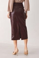PORT WINE HIGH-RISE FAUX LEATHER SKIRT