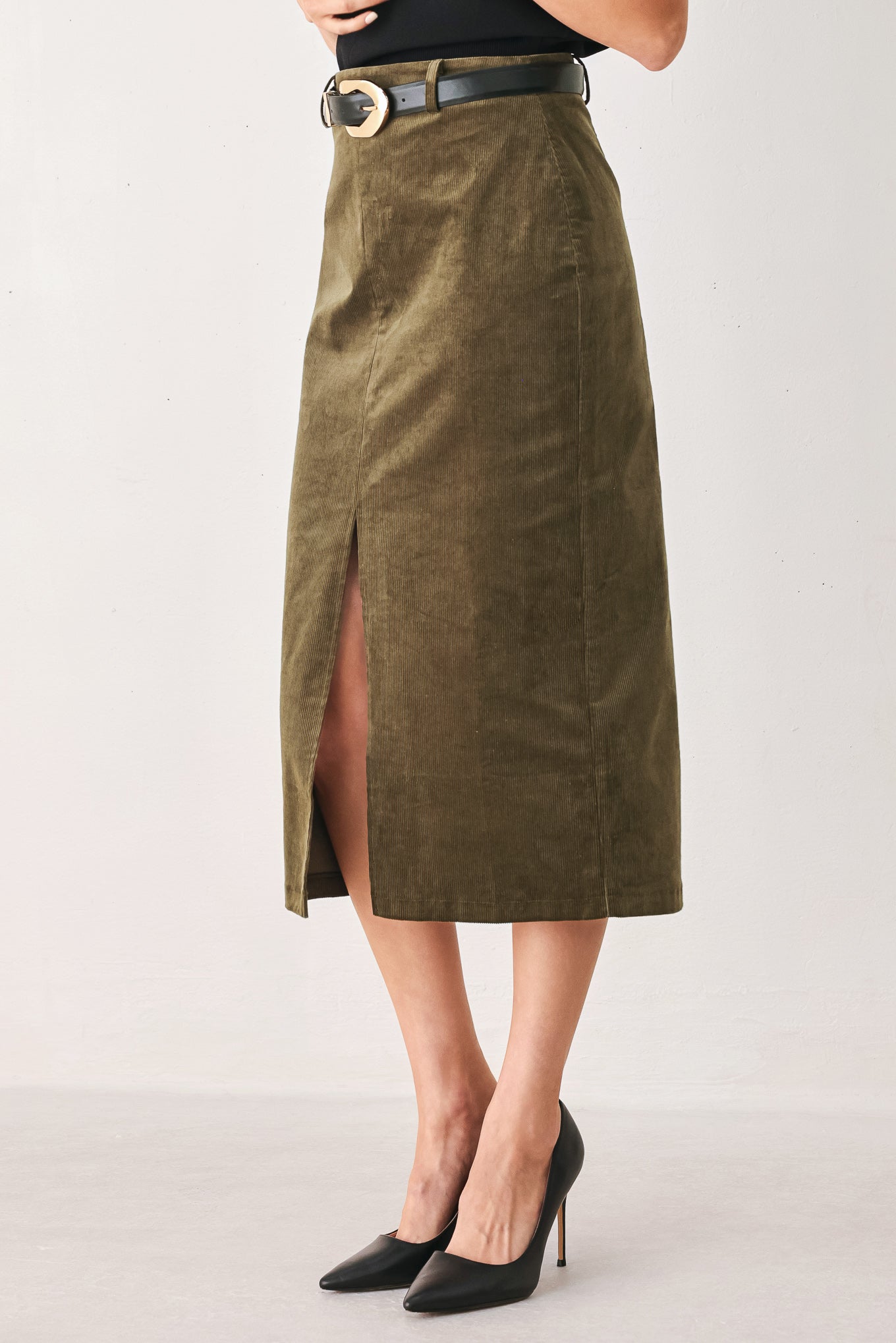 FERNWOOD BUCKLE-BELT MIDI SKIRT