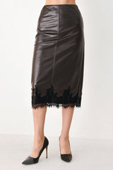 LACE AFTER DARK FAUX LEATHER PENCIL SKIRT - Flying Tomato - Flyclothing LLC