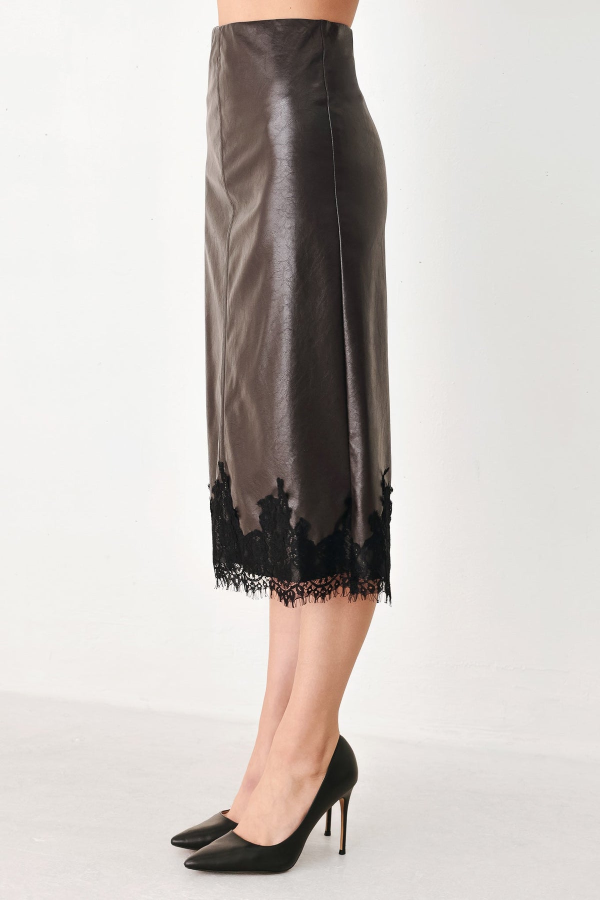LACE AFTER DARK FAUX LEATHER PENCIL SKIRT - Flying Tomato - Flyclothing LLC