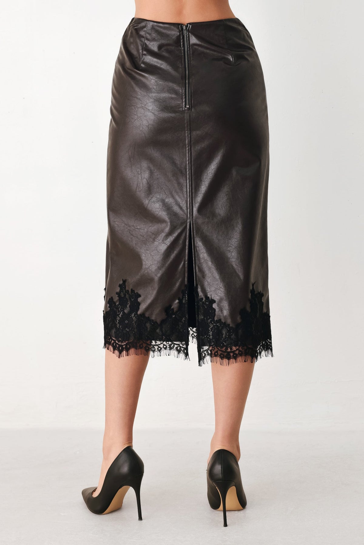 LACE AFTER DARK FAUX LEATHER PENCIL SKIRT - Flying Tomato - Flyclothing LLC