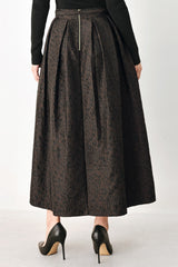AUTUMN ELEGANCE BROWN TEXTURED BELTED MIDI SKIRT