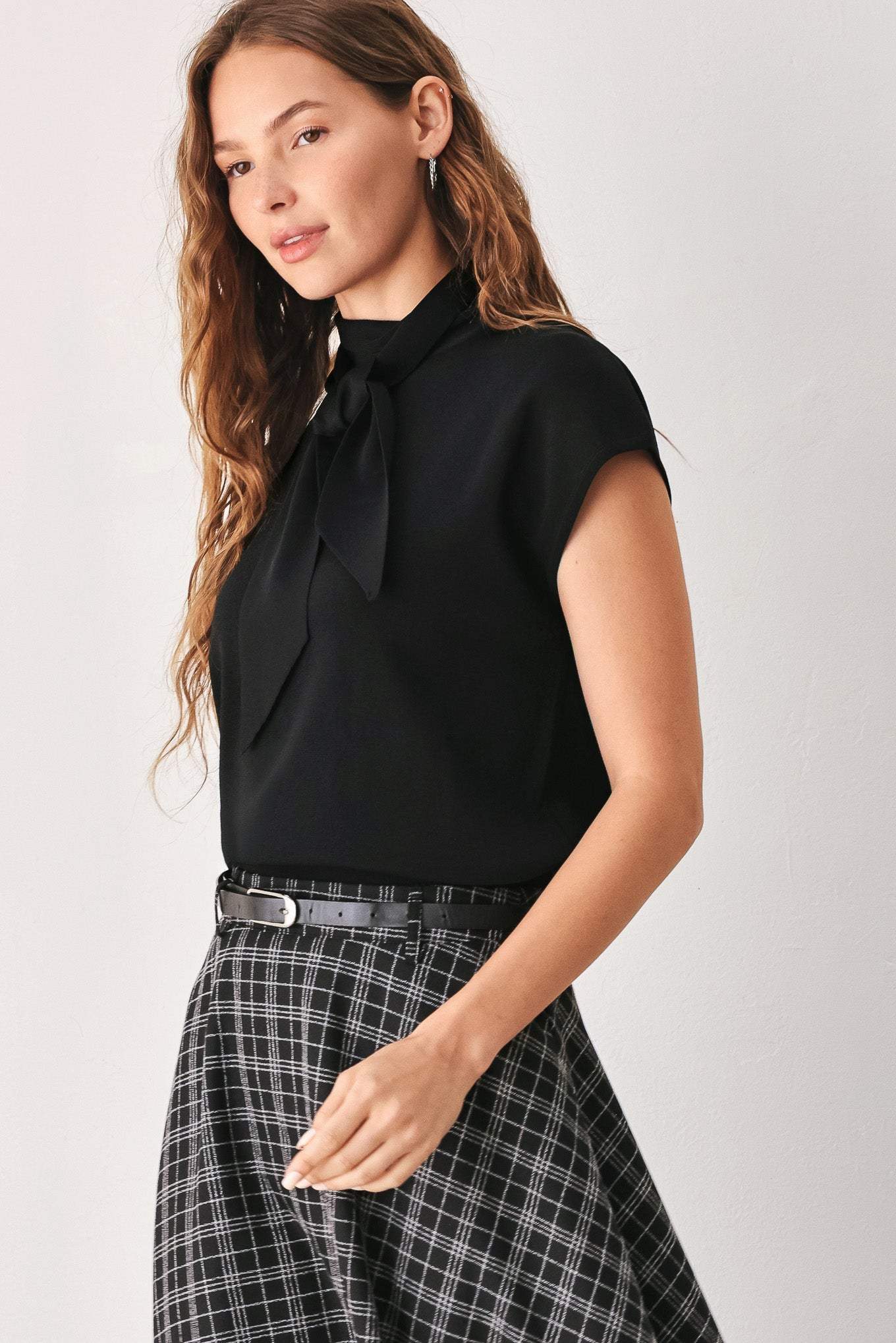 MONOCHROME CHECK FULL-SWEEP MIDI SKIRT - Flying Tomato - Flyclothing LLC