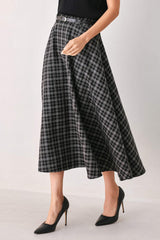 MONOCHROME CHECK FULL-SWEEP MIDI SKIRT - Flying Tomato - Flyclothing LLC