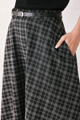 MONOCHROME CHECK FULL-SWEEP MIDI SKIRT - Flying Tomato - Flyclothing LLC