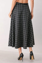 MONOCHROME CHECK FULL-SWEEP MIDI SKIRT - Flying Tomato - Flyclothing LLC
