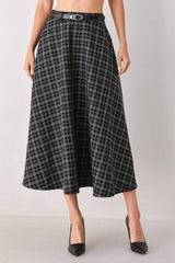 MONOCHROME CHECK FULL-SWEEP MIDI SKIRT - Flying Tomato - Flyclothing LLC