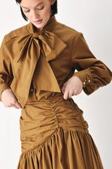 GOLDEN BROWN CASCADE WOVEN MIDI SKIRT