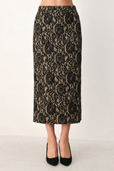 LACE THEORY BLACK LACE PENCIL MIDI SKIRT - Flying Tomato - Flyclothing LLC