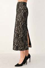 LACE THEORY BLACK LACE PENCIL MIDI SKIRT - Flying Tomato - Flyclothing LLC