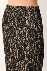 LACE THEORY BLACK LACE PENCIL MIDI SKIRT - Flying Tomato - Flyclothing LLC