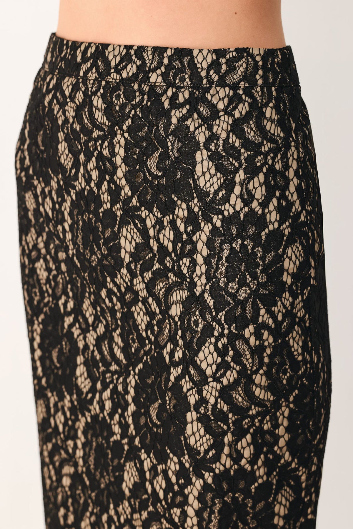 LACE THEORY BLACK LACE PENCIL MIDI SKIRT - Flying Tomato - Flyclothing LLC