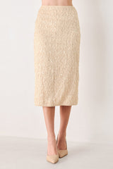 CHAMPAGNE WHISPER SEQUIN EYELASH MESH PENCIL SKIRT - Flying Tomato - Flyclothing LLC