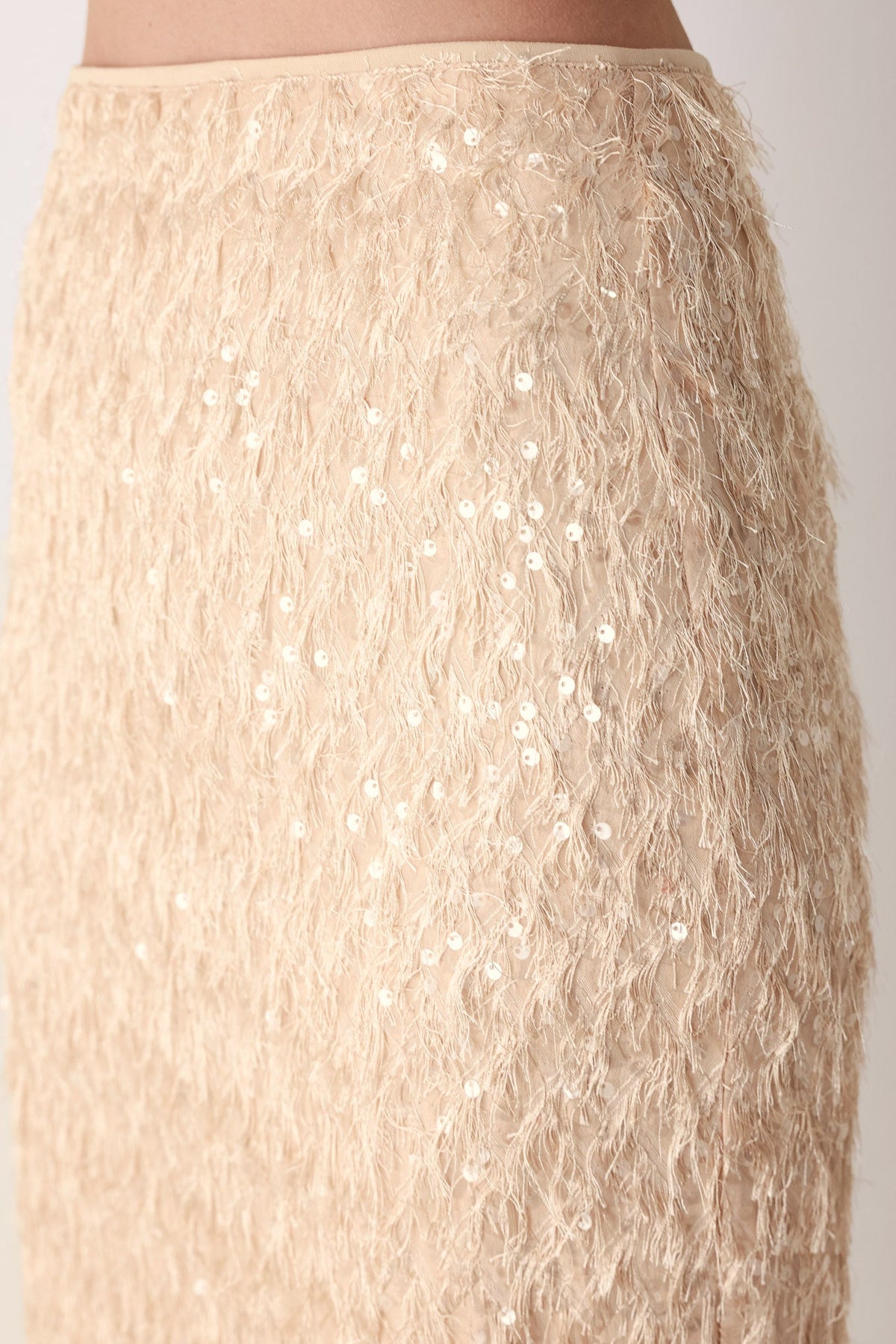 CHAMPAGNE WHISPER SEQUIN EYELASH MESH PENCIL SKIRT - Flying Tomato - Flyclothing LLC